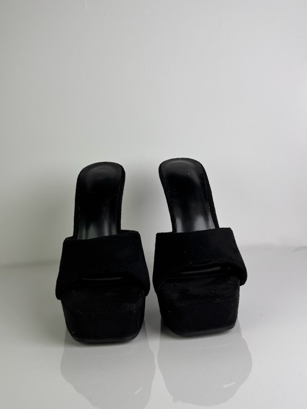 🔥👠Black Platform Slide Heels - Women's Open Toe Mule